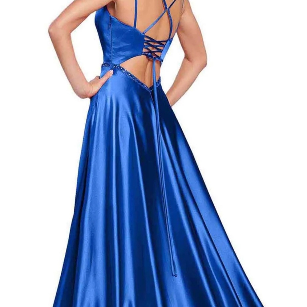 Ellie Wild By Mon Cheri Charmeuse Prom Gown Royal Blue Sz 20 - Picture 2 of 8
